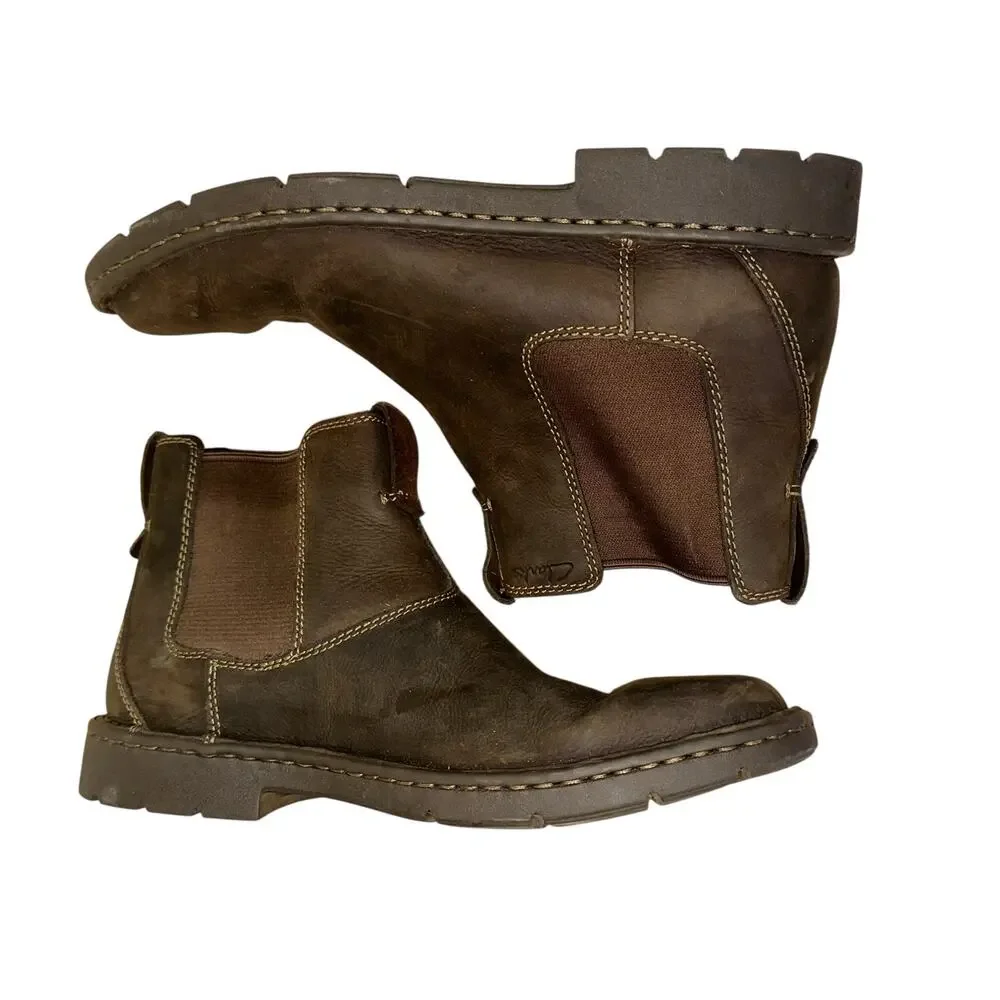 Clarks‎ Stratton Hi Chelsea Boots Brown Leather Slip On Mens 10M